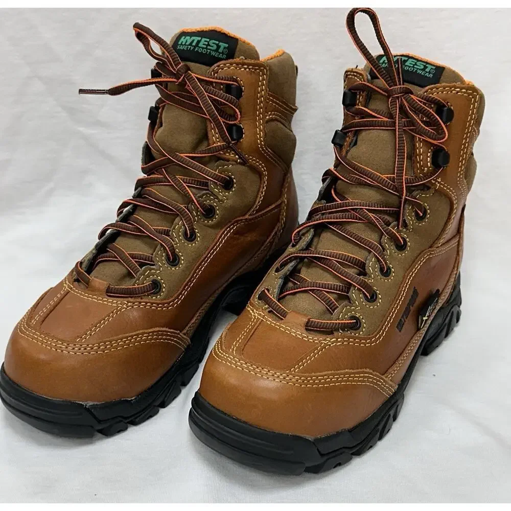 HYTEST Safety Footwear Brown Leather Waterproof Work Boots Mens Size 6 NWOB